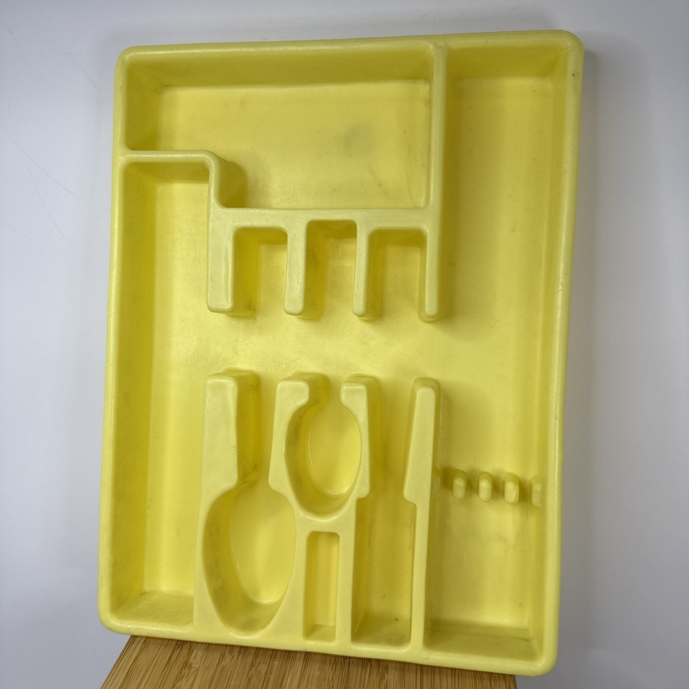 Vintage Sunny Yellow Plastic Utensil Silverware Drawer Organizer 6 Slots